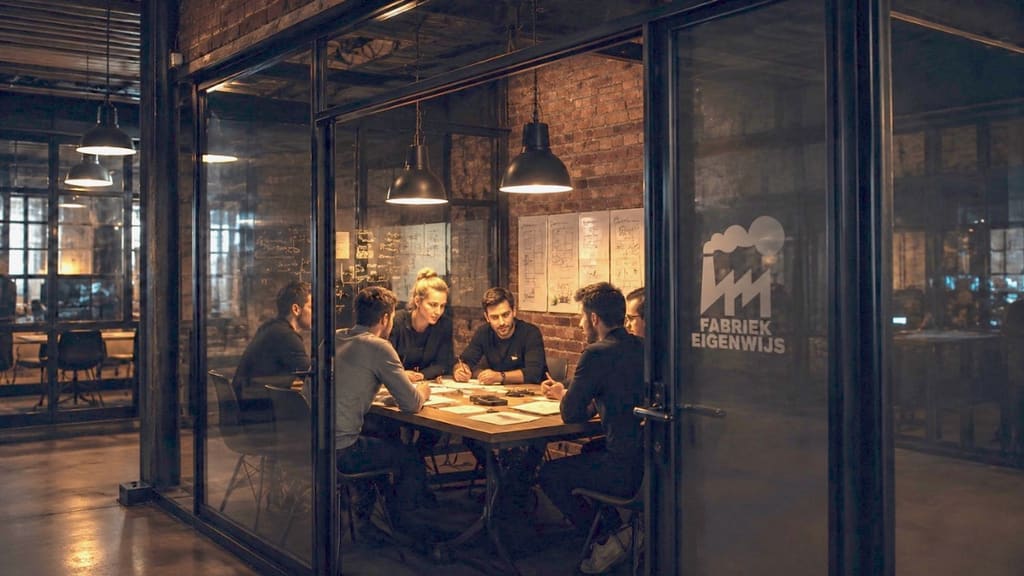Glazen brainstormpod met logo bij Fabriek Eigenwijs